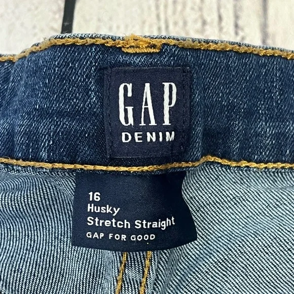 GAP Stretch Straight Distressed Denim Blue Jeans Size 16 Husky Boys EUC - Picture 12 of 15